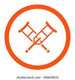 Crutches vector icon. Style is flat rounded symbol, orange color, rounded angles, white background.