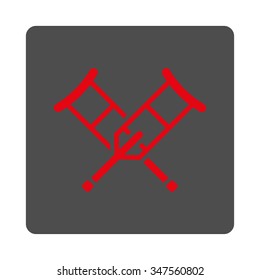 Crutches vector icon. Style is flat rounded square silver button with red symbol, white background.