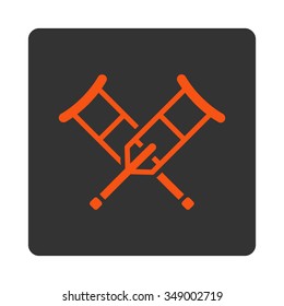 Crutches vector icon. Style is flat rounded square button, orange and gray colors, white background.