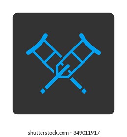 Crutches vector icon. Style is flat rounded square button, blue and gray colors, white background.