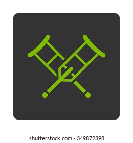Crutches vector icon. Style is flat rounded square button, eco green and gray colors, white background.