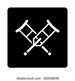 Crutches vector icon. Style is flat rounded square button, white and black colors, white background.
