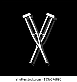 Crutches. White flat simple icon with shadow