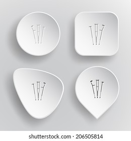 Crutches. White flat vector buttons on gray background.