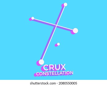 Crux constellation 3d symbol. Constellation icon in isometric style on blue background. Cluster of stars and galaxies. Vector illustration