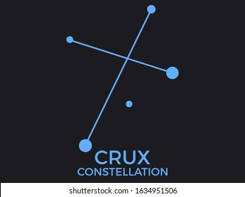 Crux constellation. Stars in the night sky. Cluster of stars and galaxies. Constellation of blue on a black background. Vector illustration
