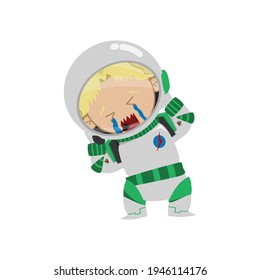 CRY AFRAID SCARED EXPRESSION astronaut KID WHITE BOY VECTOR digital design graphic 2d HD illustration