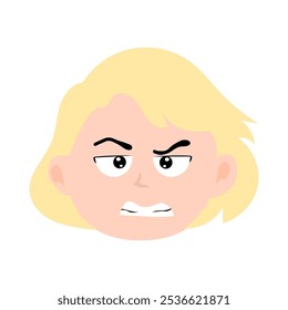 cry, angry, sad expression face girl emoticon with blonde short hair