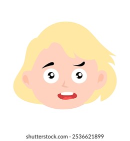 cry, angry, sad expression face girl emoticon with blonde short hair