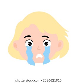 cry, angry, sad expression face girl emoticon with blonde short hair