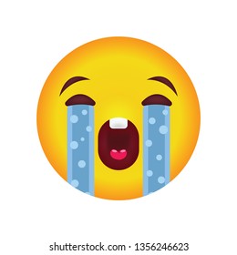 Cry emoji isolated on white background. Vector illustration emoticon in cartoon style.