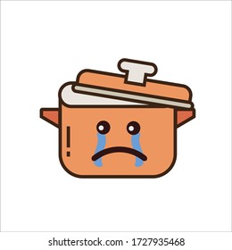 Cry Expression of Orange Cooking Pot Vector Design