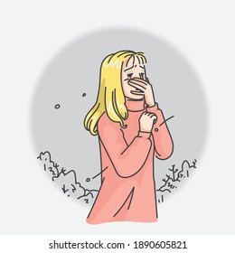 Cry girl. She is crying. Hand drawn style vector design illustrations.