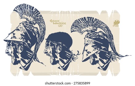 Cry hoplite in profile, vector
