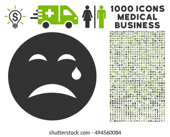 Cry icon with 1000 medical business eco green and gray vector pictographs. Set style is flat bicolor symbols, white background.