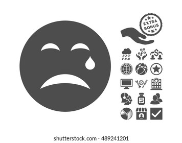 Cry Icon With Bonus Clip Art. Vector Illustration Style Is Flat Iconic Symbols, Gray Color, White Background.