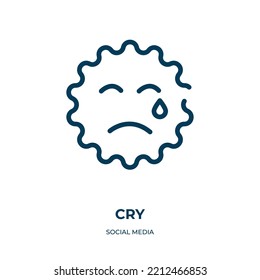 Cry icon. Linear vector illustration from social media collection. Outline cry icon vector. Thin line symbol for use on web and mobile apps, logo, print media.