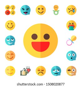 cry icon set. 17 flat cry icons.  Collection Of - emoticons, happy, happiness, barf, pacifier, scare, tease, wink, sad, lonely icons