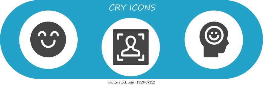 cry icon set. 3 filled cry icons.  Collection Of - Happy, Face, Happiness