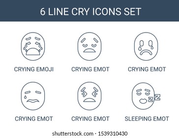cry icons. Trendy 6 cry icons. Contain icons such as crying emoji, crying emot, sleeping emot. cry icon for web and mobile.