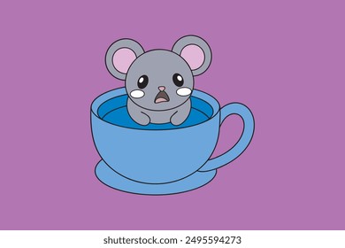 Cry Mouse in a coffee cup vector artwork