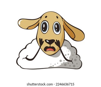 Cry Muzzle Sheep, cartoon animal character. Vector cute Illustration on white background.