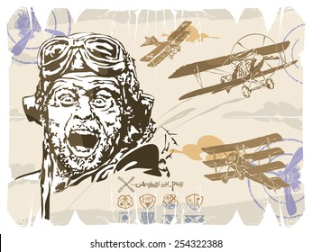 Cry pilot, silhouette, vector