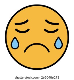 cry sad emoticon emoji flat color vector illustration template design