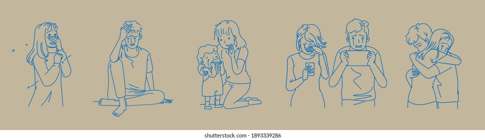 Cry set. Hand drawn style vector design illustrations.