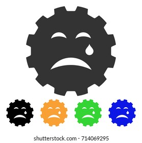 Cry Smiley Gear icon. Vector illustration style is a flat iconic cry smiley gear symbol with black, gray, green, blue, yellow color versions. Designed for web and software interfaces.