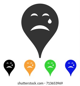 Cry Smiley Map Marker icon. Vector illustration style is a flat iconic cry smiley map marker symbol with black, gray, green, blue, yellow color versions. Designed for web and software interfaces.