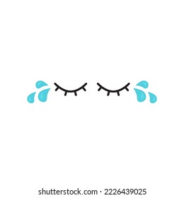 Cry vector icon, eye tear, drip water, tears drop falling, sad emotion, cartoon character expression, depression concept isolated on white background. Simple illustration