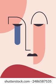 Crying abstract portrait. Poster in creative flat style.