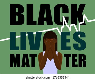 CRYING AFRICAN-AMERICAN WOMAN ON A GREEN BACKGROUND IN VECTOR