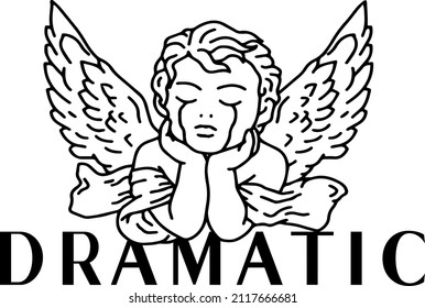 Crying Angel Dramatic Feeling Pain, Vector Illustration for clothes, mugs, prints, vynils and others, Cut File.