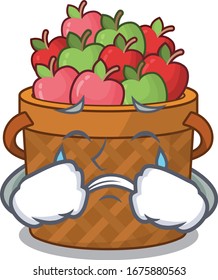 A Crying apple basket cartoon mascot design style