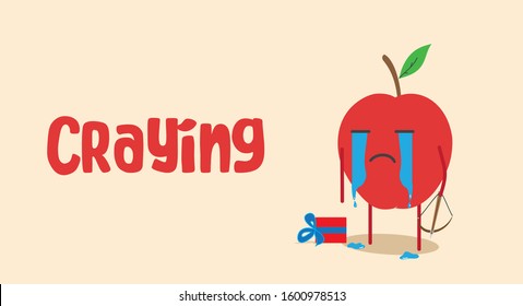 crying apple - cartoon illustration