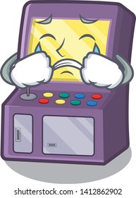 Crying arcade machine next to mascot table