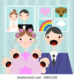 Crying babies with mum and dad
