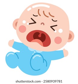 Crying Baby in Blue Onesie Illustration