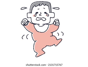 Crying baby Comical handwritten person Vector, simple coloring of line drawing