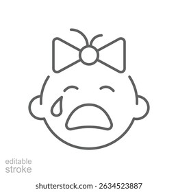Ícone de linha de bebê chorando, sinal de contorno, pictograma de estilo linear isolado. Símbolo, ilustração de logotipo. Traçado editável