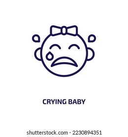 crying baby icon from people collection. Thin linear crying baby, baby, child outline icon isolated on white background. Line vector crying baby sign, symbol for web and mobile