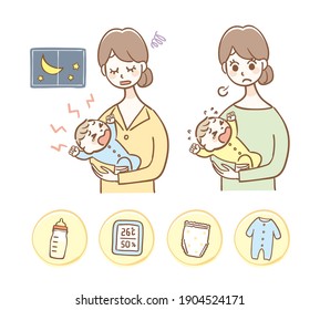 Crying baby and icon set