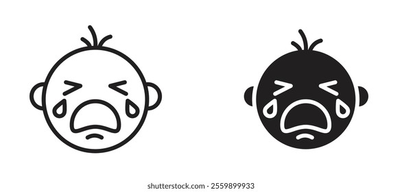 Crying baby Icon set in black color for ui designs