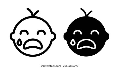 Crying baby Icons. black and white vector illustration set.