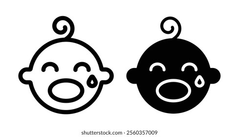 Crying baby Icons. black and white vector illustration set.