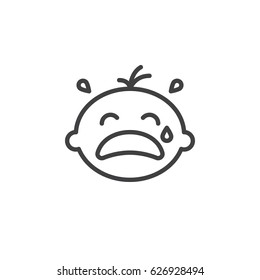 Crying baby line icon, outline vector sign, linear style pictogram isolated on white. Symbol, logo illustration. Editable stroke. Pixel perfect