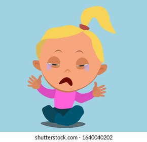 Crying baby. A little girl is crying. Vector illustration in cartoon style.