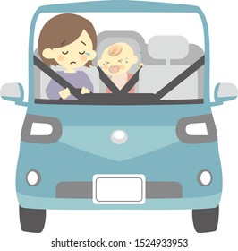 Crying Baby And Mom Driving